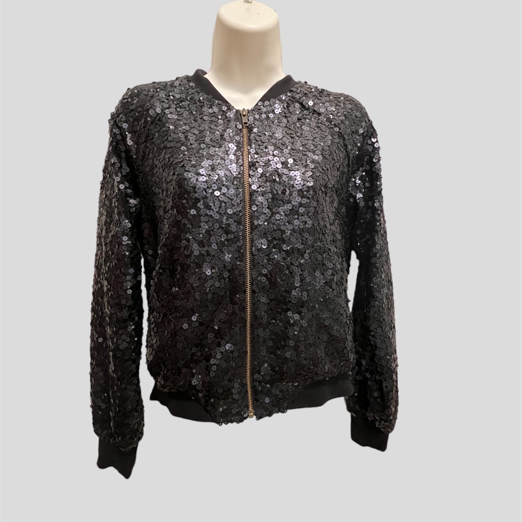Victoria's Secret Size Xs Black Sequin Bomber Jacket